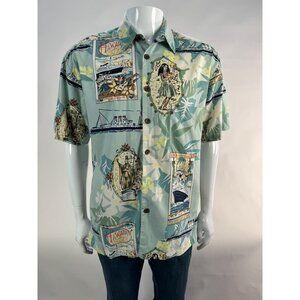 Vintage Robert Stock Hawaiian Shirt Small Cotton & Rayon Island Print Featuring